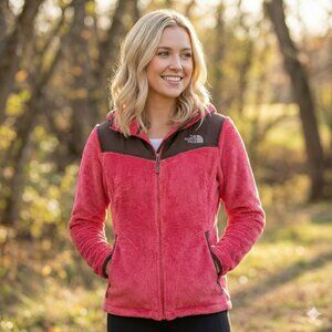 North Face Hooded Fleece Jacket Dark Pink/Brown Sz M
